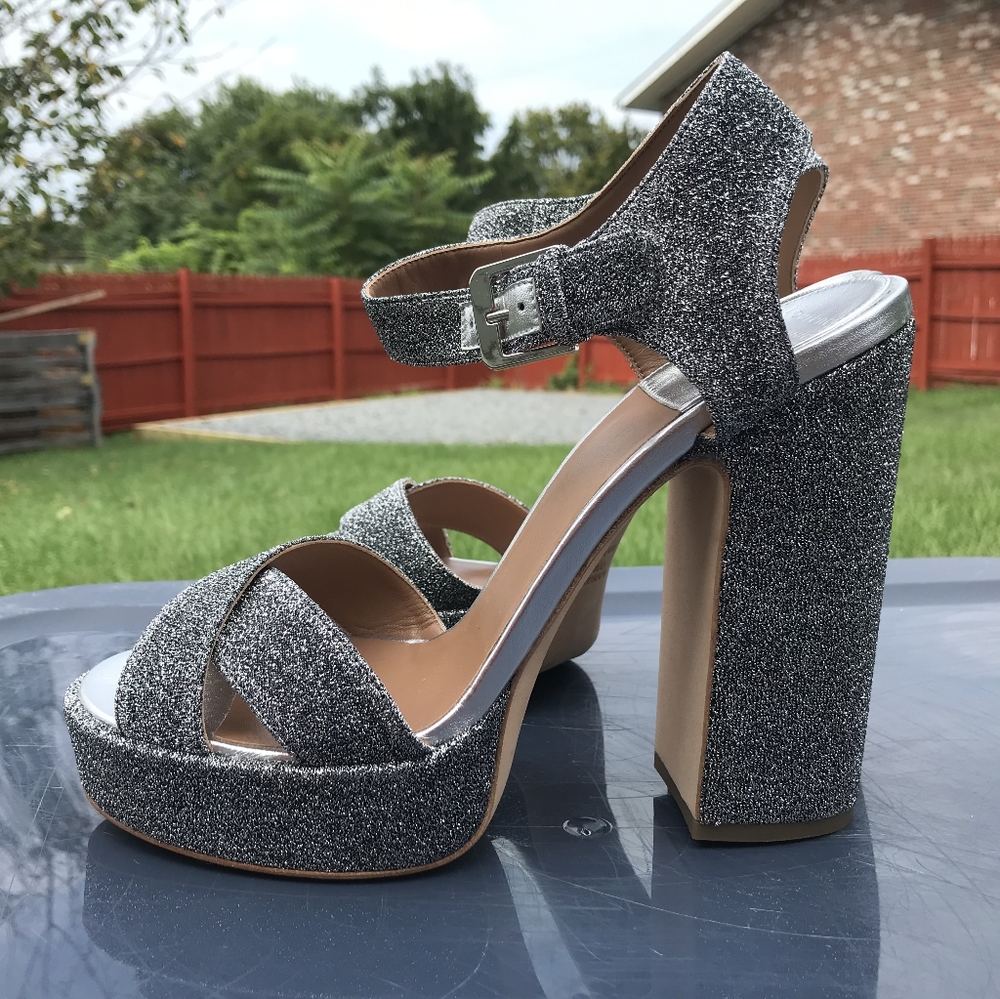 NIB LAURENCE DACADE Rosange 120mm Silver Metallic High Platform Sandals sz 41 - Picture 4 of 11